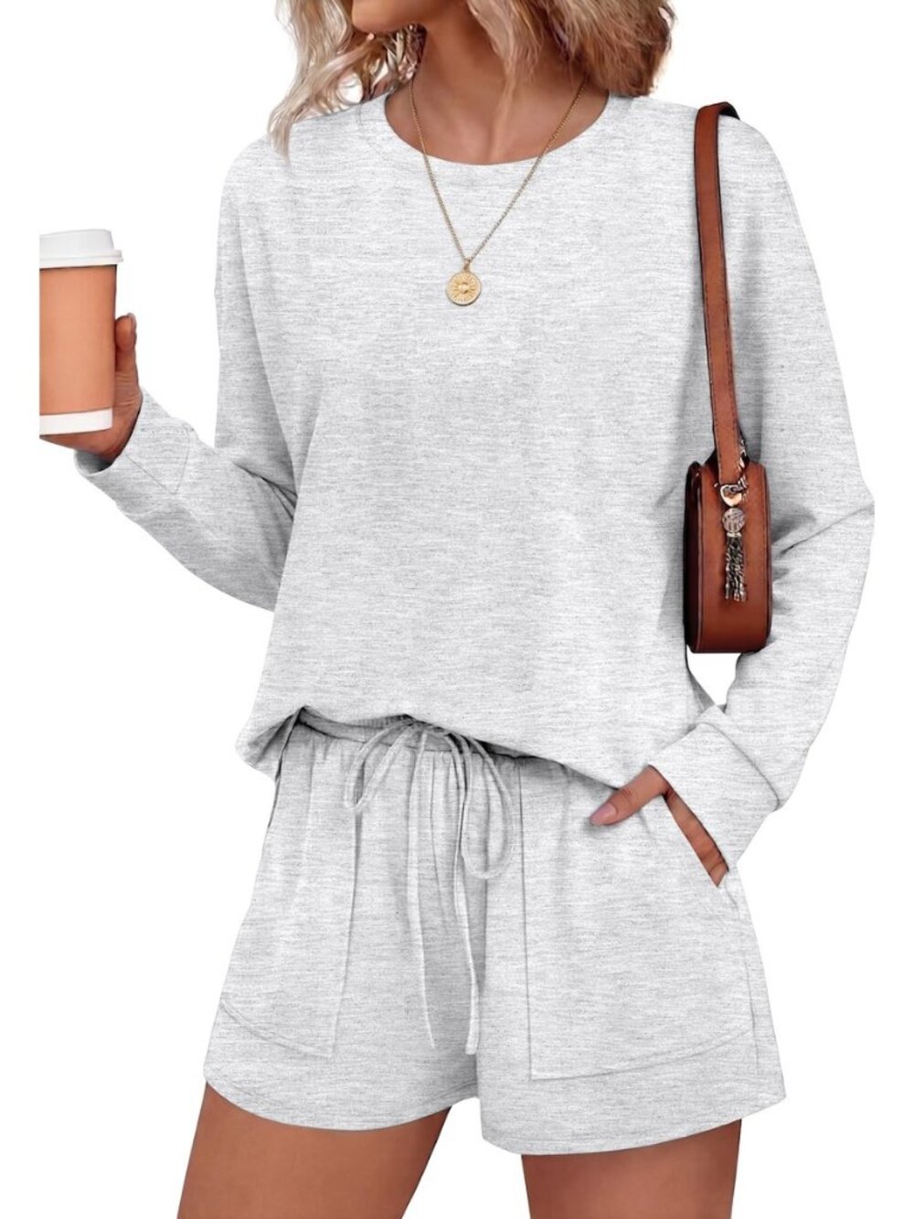 Women's Lounge Sets Pajamas 2026 Fall Long Sleeve Top&Shorts XS-XXL